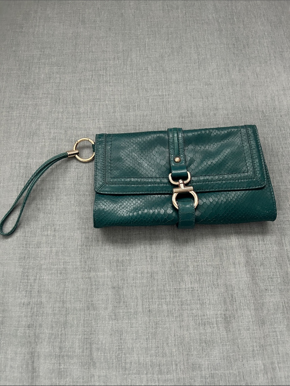 Talbots Teal Textured Leather Clutch Wristlet with Gold Hardware
